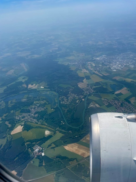 Flying into Charles de Gaulle Airport - farmland view