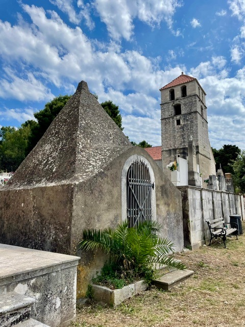 Old cemetary with unique sites in Jesla Old Town on the Dalmatian Island of Hvar in Croatia
