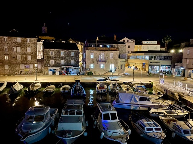Nightime in the harbour of Korcula Old Town, Dalmatian Islands, Croatia.