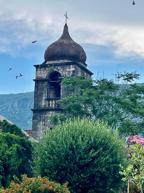 Church tower in Historic Old Town of Kotor, Montenegro