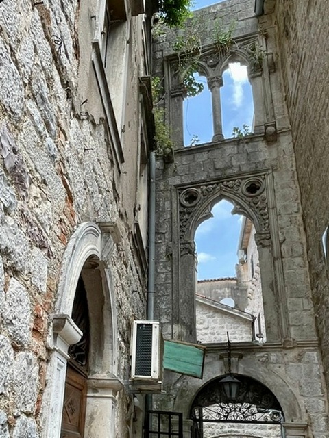 Old windows in Historic Old Town of Kotor, Montenegro