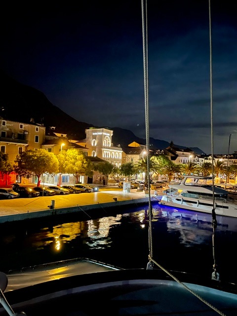 Makarksa resort town and beach with striking tall mountains