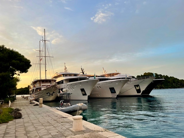 Cruise Ships stacked up on Mljet, Dalmatian Islands, Croatia.