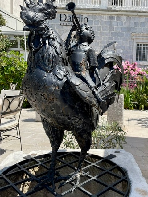 Rooster sculpture in Perast, Montenegro