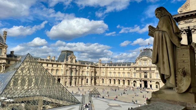 View from the rooftop patio of the Louvre Museum in Paris, France