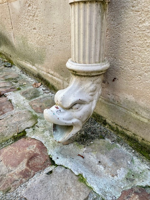 Downspout gargoyle detail in Senlis, France