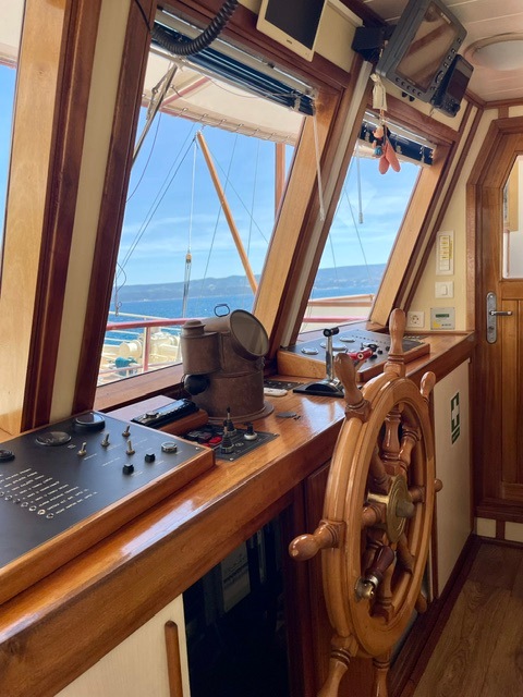 Captain's desk on Travel Talk Tours small boat cruise on SS Morena