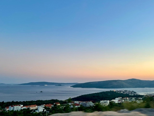 Hilltop view of Trogir, old town on an island in the Adriatic